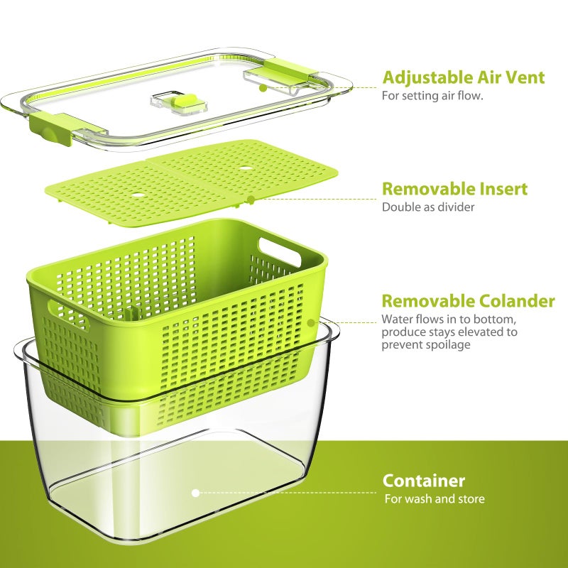 LUXEAR Fresh Container, 3PACK Produce Saver Container BPA Free Fridge Organizer for Vegetable Fruit and Salad Partitioned Food Storage Container with Vents Stay Fresh Containers Not Dishwashers Safe - Image 2
